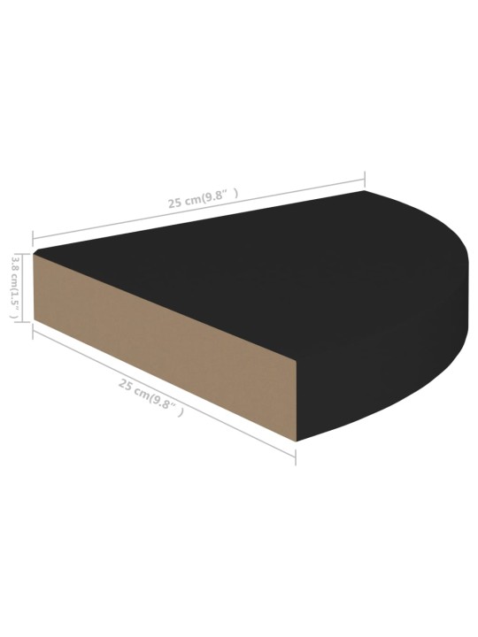 Kelluvat kulmahyllyt 2 kpl musta 25x25x3,8 cm MDF