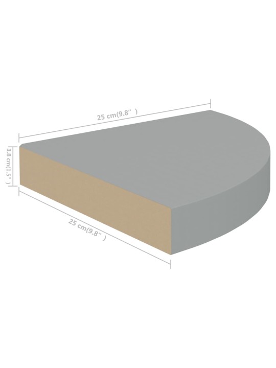 Kelluvat kulmahyllyt 2 kpl harmaa 25x25x3,8 cm MDF