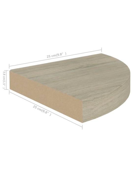 Kelluvat kulmahyllyt 2 kpl tammi 25x25x3,8 cm MDF