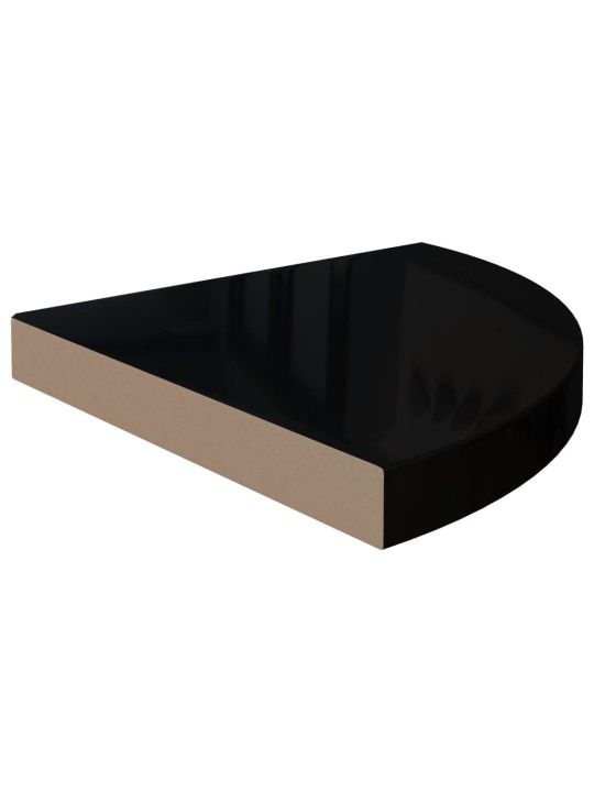 Kelluvat kulmahyllyt 2 kpl korkeakiilto musta 35x35x3,8 cm MDF