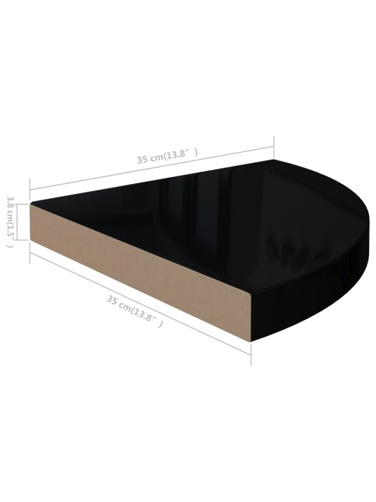 Kelluvat kulmahyllyt 2 kpl korkeakiilto musta 35x35x3,8 cm MDF