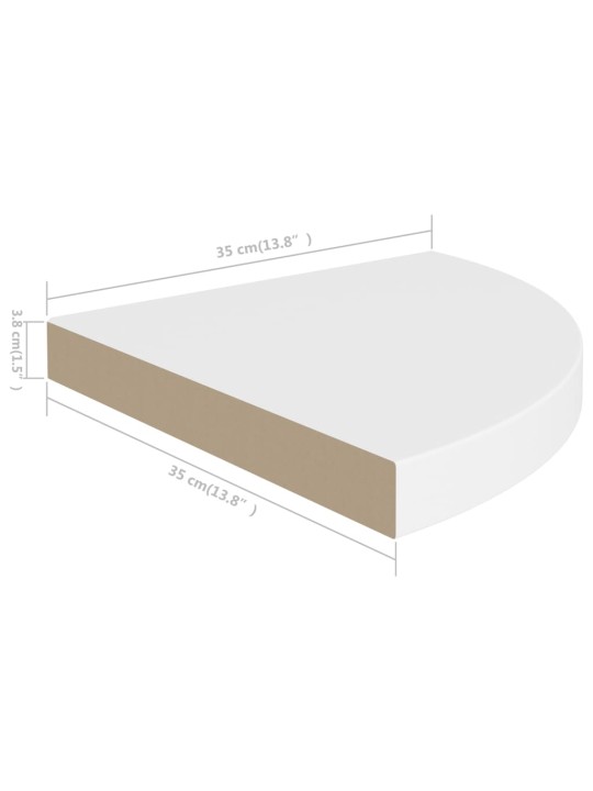 Kelluvat kulmahyllyt 2 kpl valkoinen 35x35x3,8 cm MDF