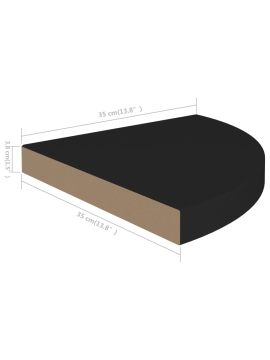 Kelluvat kulmahyllyt 2 kpl musta 35x35x3,8 cm MDF