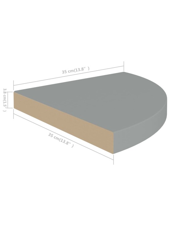 Kelluvat kulmahyllyt 2 kpl harmaa 35x35x3,8 cm MDF