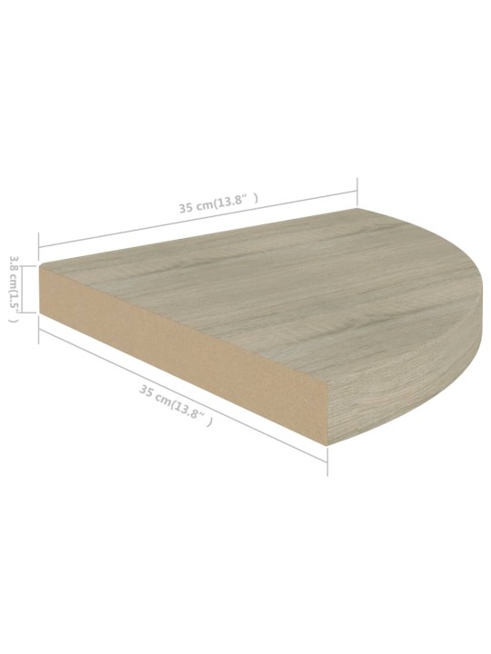 Kelluvat kulmahyllyt 2 kpl tammi 35x35x3,8 cm MDF