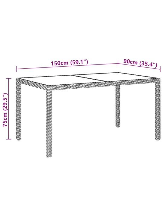 Puutarhapöytä 150x90x75cm karkaistu lasi ja polyrottinki musta