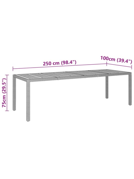 Puutarhapöytä harmaa 250x100x75 cm polyrottinki ja akasiapuu