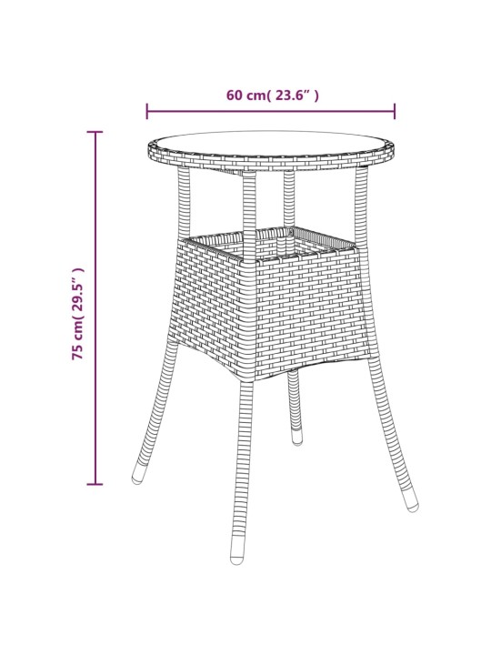 Puutarhapöytä Ø60x75 cm karkaistu lasi ja polyrottinki musta