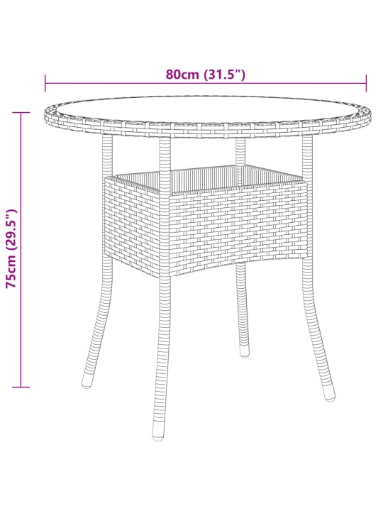 Puutarhapöytä Ø80x75 cm karkaistu lasi ja polyrottinki musta