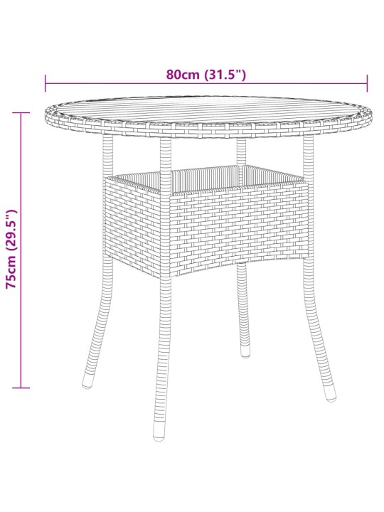 Puutarhapöytä Ø80x75 cm akaasiapuu ja polyrottinki musta