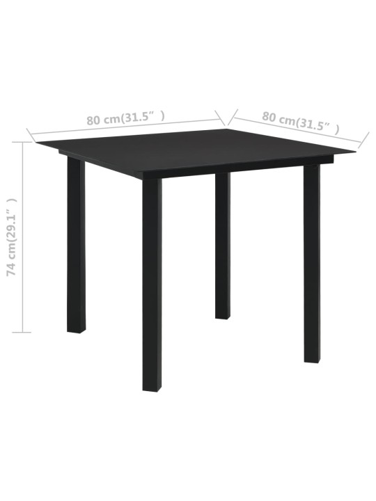 Puutarhan ruokapöytä musta 80x80x74 cm teräs ja lasi