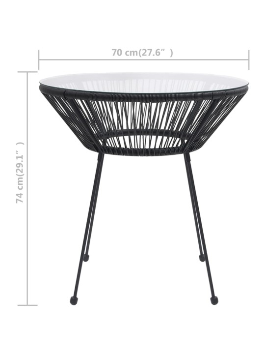 Puutarhan ruokapöytä musta Ø70x74 cm rottinki ja lasi