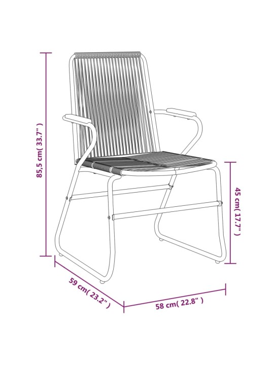 Puutarhatuolit 2 kpl musta 58x59x85,5 cm PVC rottinki