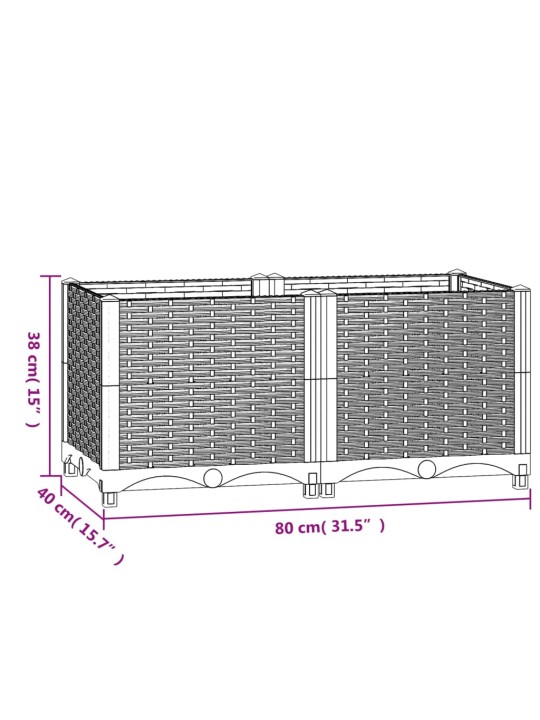 Korotettu kukkalaatikko 80x40x38 cm polypropeeni