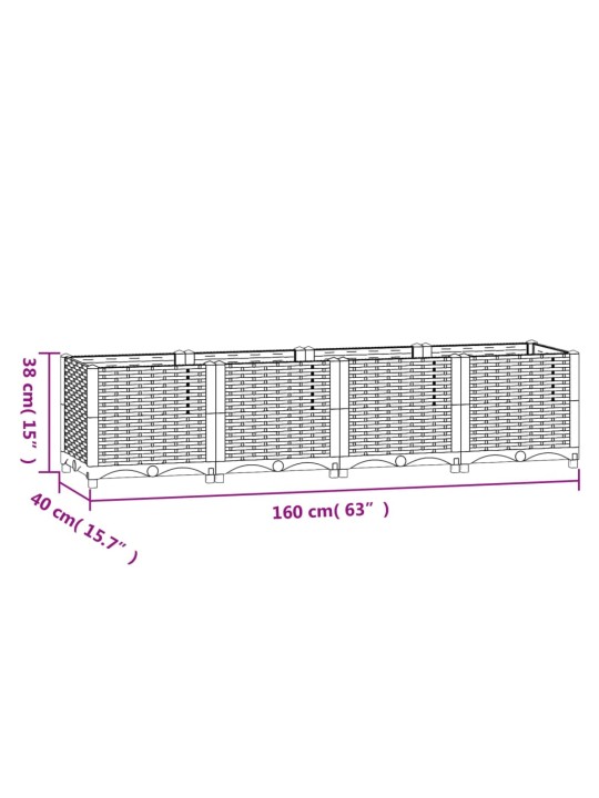 Korotettu kukkalaatikko 160x40x38 cm polypropeeni