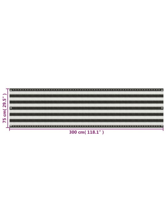 Parvekkeen suoja HDPE 75x300 cm antrasiitti ja valkoinen