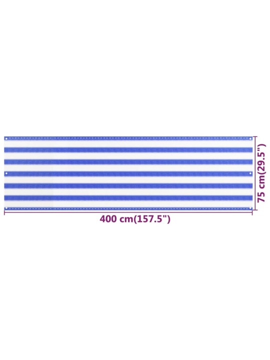 Parvekkeen suoja sininen ja valkoinen 75x400 cm HDPE