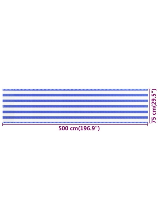 Parvekkeen suoja sininen ja valkoinen 75x500 cm HDPE