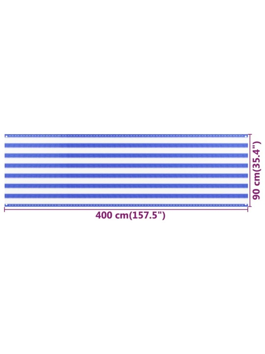 Parvekkeen suoja sininen ja valkoinen 90x400 cm HDPE