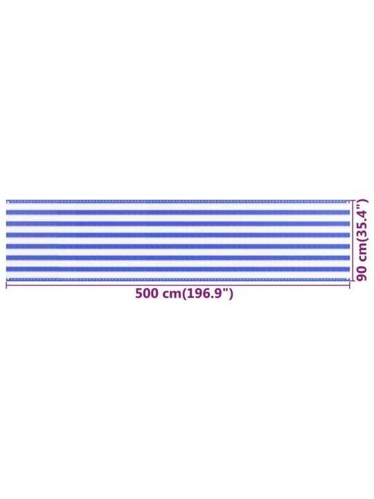 Parvekkeen suoja sininen ja valkoinen 90x500 cm HDPE