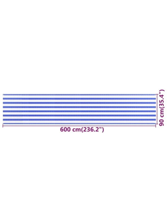 Parvekkeen suoja sininen ja valkoinen 90x600 cm HDPE