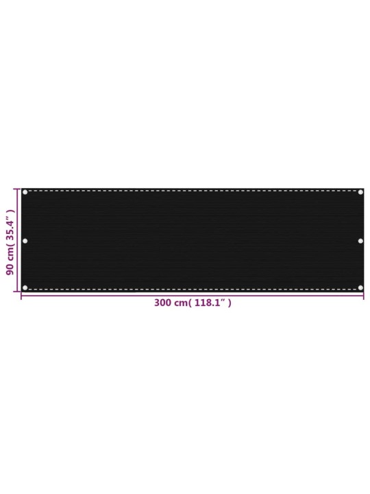 Parvekkeen suoja musta 90x300 cm HDPE