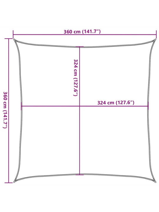 Aurinkopurje 160 g/m² harmaanruskea 3,6x3,6 m hdpe