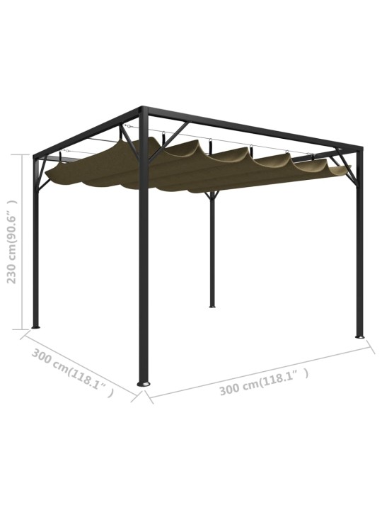 Huvimaja sisäänvedettävä katto 3x3 m ruskeanharmaa 180 g/m²