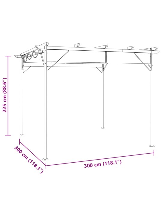 Pergola sisäänvedettävä katto antrasiitti 3x3 m teräs 180 g/m²