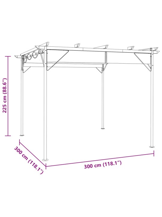 Pergola sisäänvedettävä katto taupe 3x3 m teräs 180 g/m²