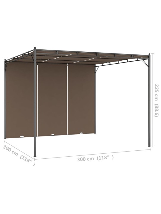 Puutarhan huvimaja sivuverholla 3x3x2,25 cm harmaanruskea