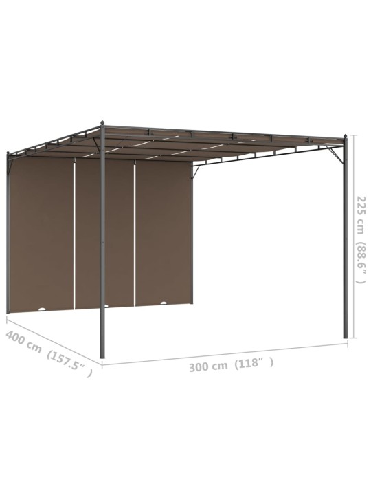 Puutarhan huvimaja sivuverholla 4x3x2,25 cm harmaanruskea