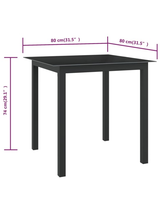 Puutarhapöytä musta 80x80x74 cm alumiini ja lasi