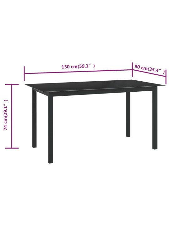 Puutarhapöytä musta 150x90x74 cm alumiini ja lasi