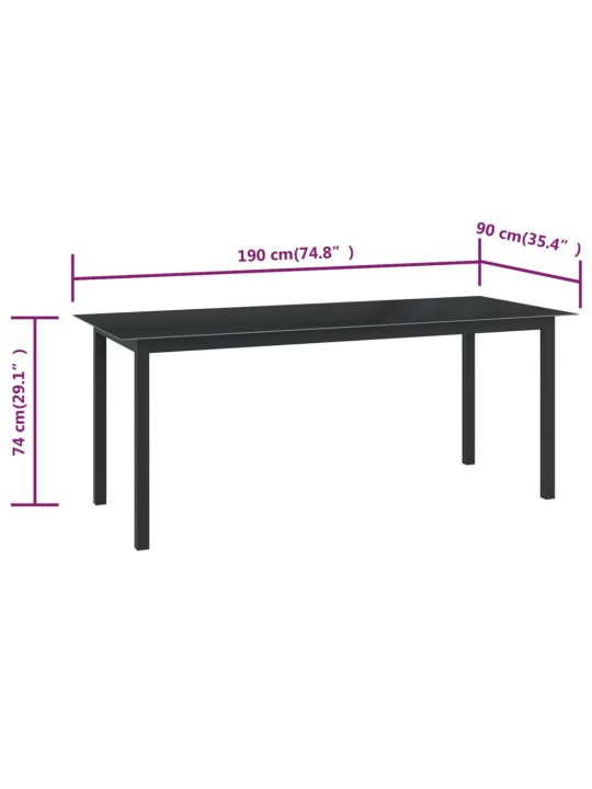 Puutarhapöytä musta 190x90x74 cm alumiini ja lasi