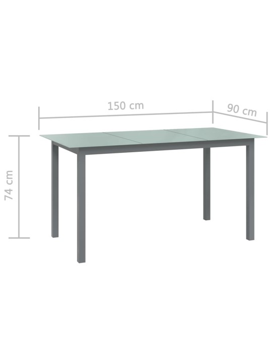 Puutarhapöytä vaaleanharmaa 150x90x74 cm alumiini ja lasi