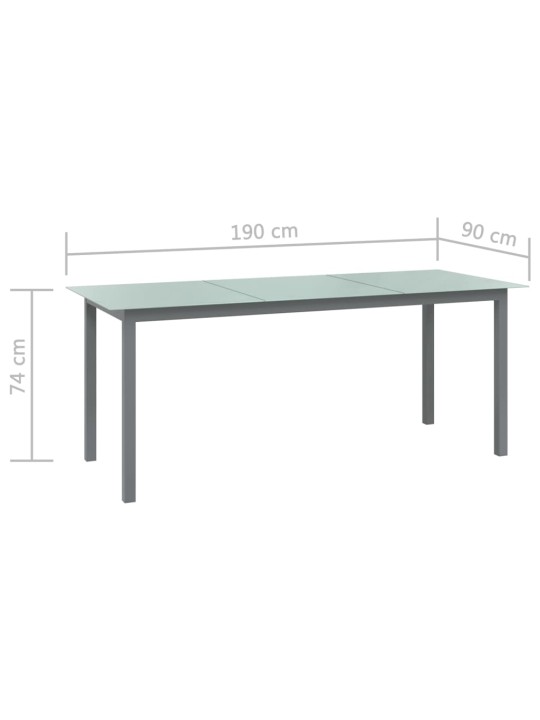 Puutarhapöytä vaaleanharmaa 190x90x74 cm alumiini ja lasi