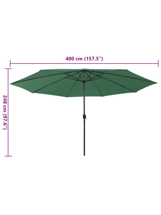 Aurinkovarjo led-valoilla 400 cm vihreä