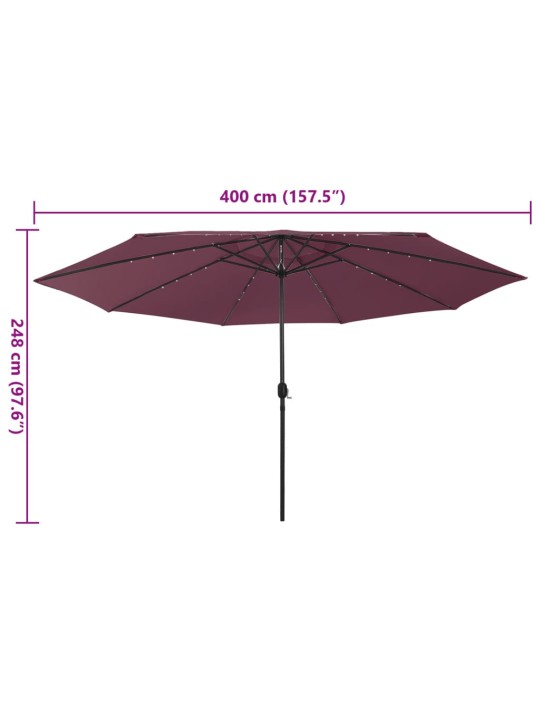 Aurinkovarjo led-valoilla 400 cm viininpunainen