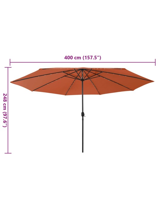 Aurinkovarjo led-valoilla 400 cm terrakotta