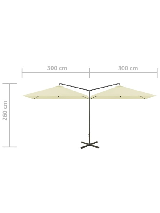 Puutarhan tupla-aurinkovarjo terästolpalla 600x300 cm hiekka