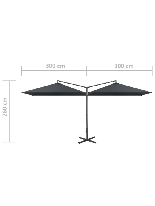 Puutarhan tupla-aurinkovarjo terästolppa 600x300 cm antrasiitti