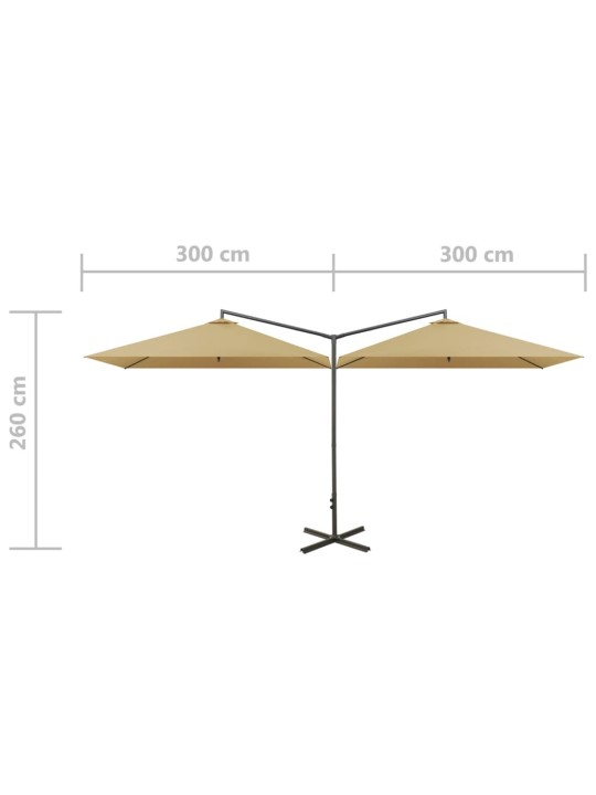 Puutarhan tupla-aurinkovarjo terästolpalla 600x300 cm taupe