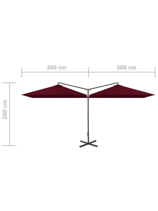 Tupla-aurinkovarjo terästanko viininpunainen 600x300 cm