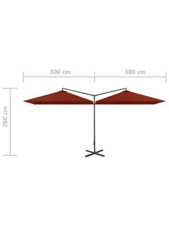 Puutarhan tupla-aurinkovarjo terästolppa 600x300 cm terrakotta