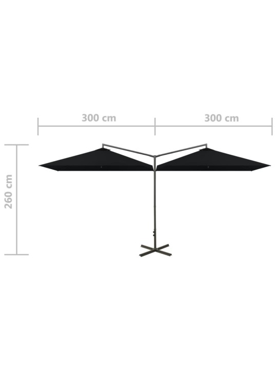 Puutarhan tupla-aurinkovarjo terästolpalla 600x300 cm musta