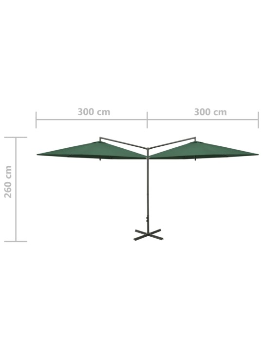 Tupla-aurinkovarjo terästanko vihreä 600 cm