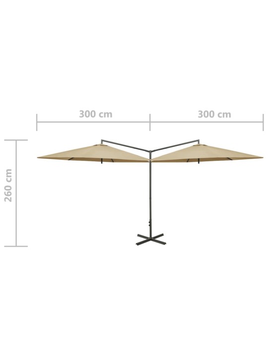 Tupla-aurinkovarjo terästanko harmaanruskea 600 cm