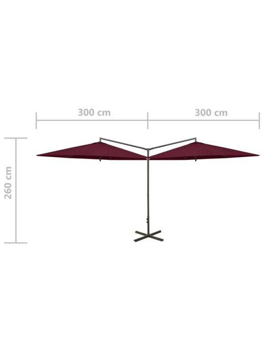 Tupla-aurinkovarjo terästanko viininpunainen 600 cm