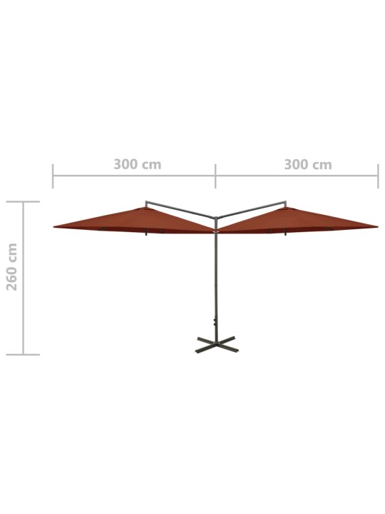 Tupla-aurinkovarjo terästanko terrakotta 600 cm